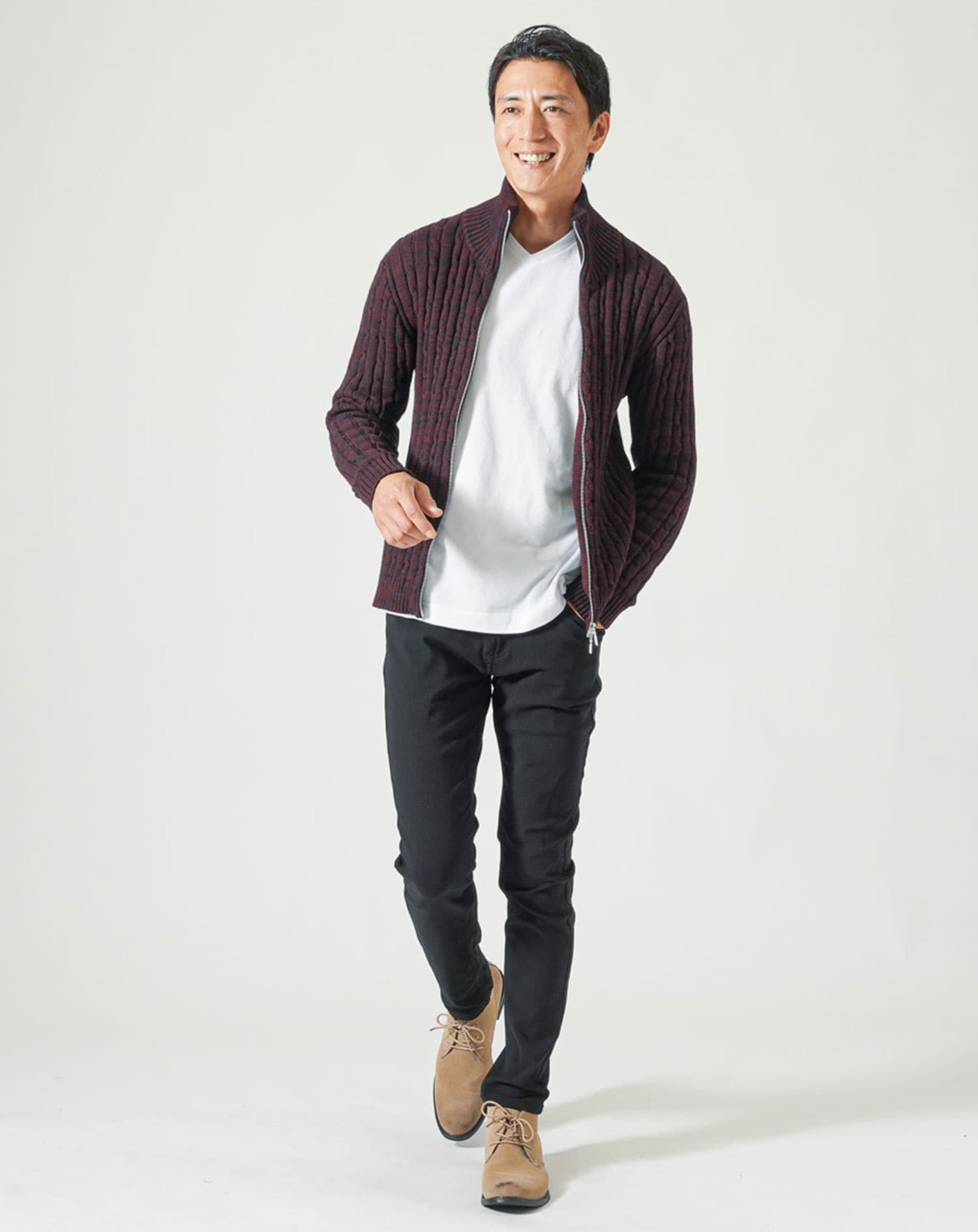 サーモライトうっすらアーガイルVネック長袖Tシャツ