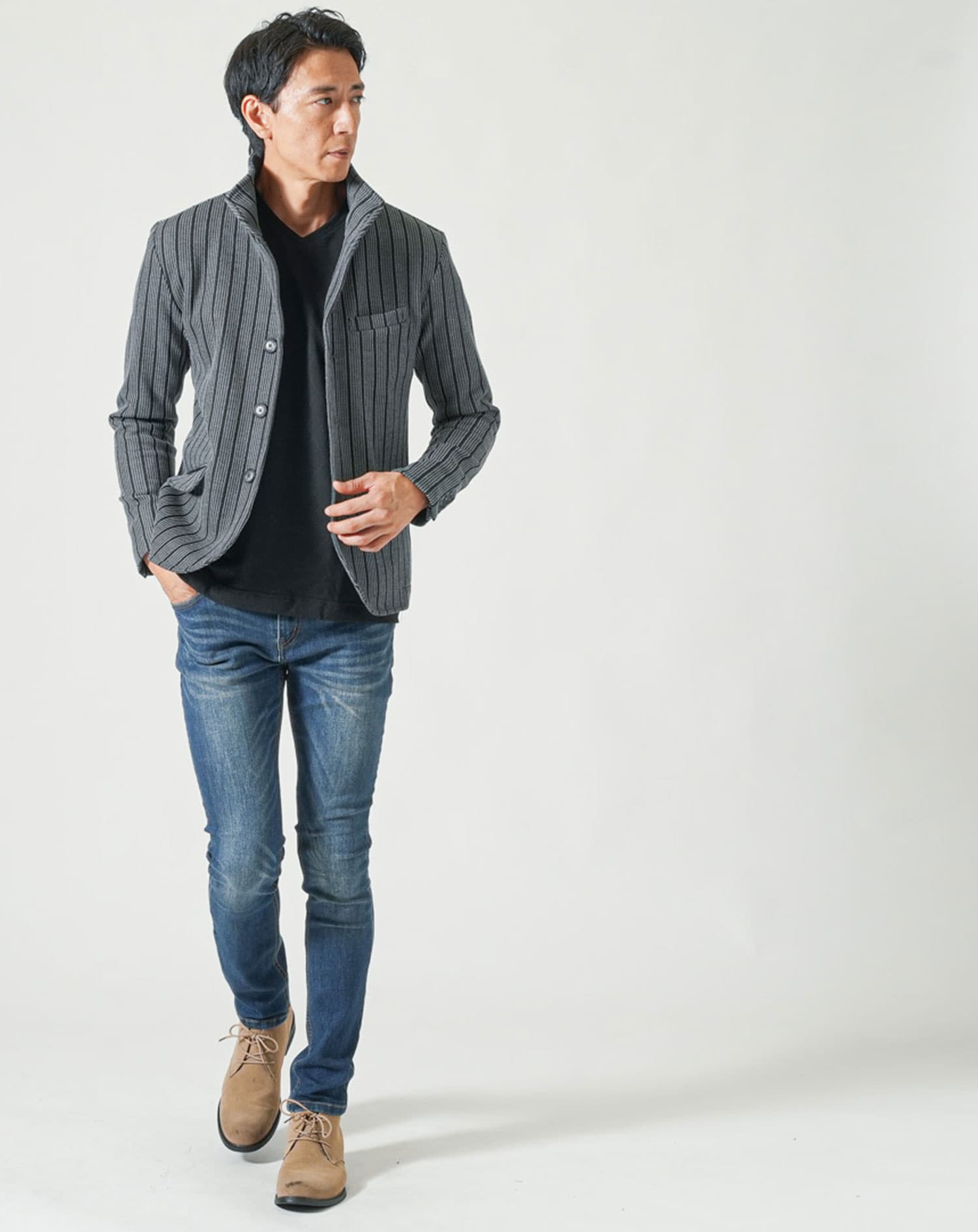 サーモライトうっすらアーガイルVネック長袖Tシャツ