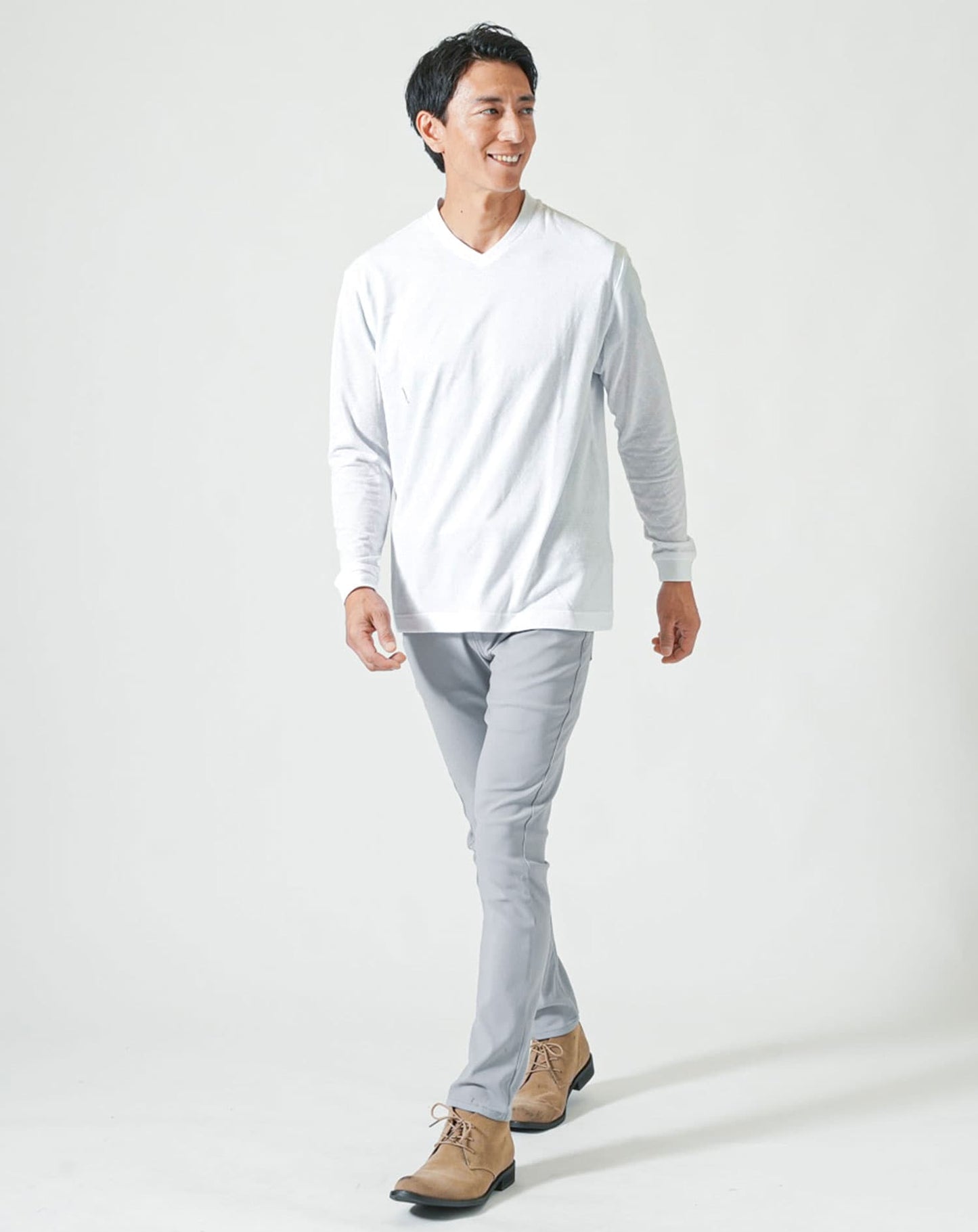 サーモライトうっすらアーガイルVネック長袖Tシャツ