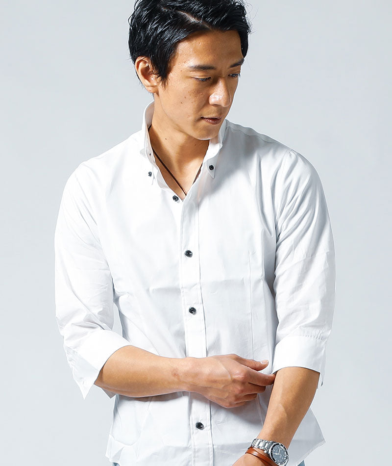 日本製ボタンダウン７分袖・半袖ブロードシャツ