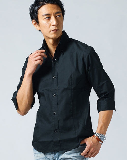 日本製ボタンダウン７分袖・半袖ブロードシャツ