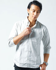 日本製ボタンダウン7分袖・半袖ブロードシャツ