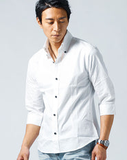 日本製ボタンダウン7分袖・半袖ブロードシャツ