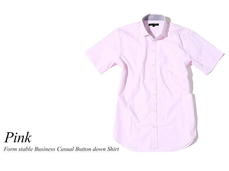 形態安定半袖ビジネスカジュアルボタンダウンシャツ 日本製