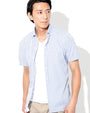 日本製 形態安定半袖スリムビジネスカジュアルボタンダウンストライプシャツ Designed by Bizfront in TOKYO