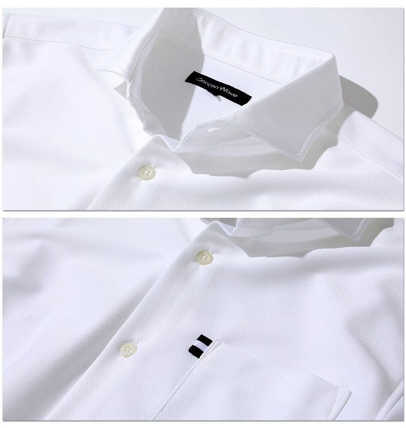 ネイビーワイシャツ型半袖ポロシャツ×白ワイシャツ型半袖ポロシャツ 60代メンズ2点トップスコーデセット biz