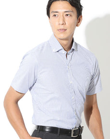 ワイドカラーボタンダウン半袖ストライプ半袖シャツ 日本製