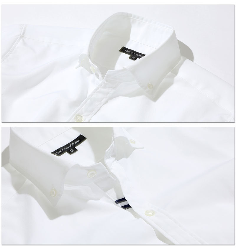 日本製 形態安定ノーネクタイ専用ダブルラインデザイン半袖スリムボタンダウンシャツ Designed by Bizfront in TOKYO