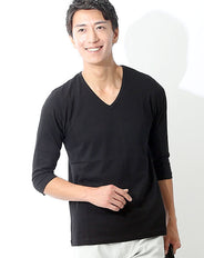 日本製 Vネック７分袖美シルエット無地カットソー Biz