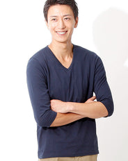 日本製 Vネック7分袖美シルエット無地カットソー Biz