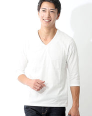 日本製 Vネック7分袖美シルエット無地カットソー Biz