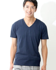 Vネック半袖美シルエット無地スリムカットソー Biz