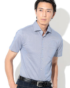 ファインクオリティ半袖ドライタッチストレッチスリムストライプシャツ 日本製