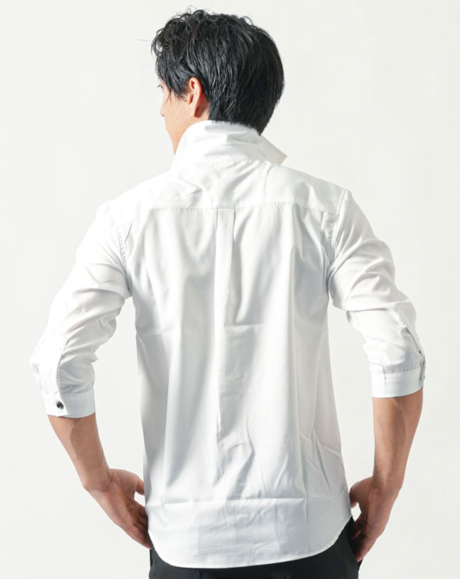 日本製夏用接触冷感ホリゾンタルカラースリム七分袖シャツ ｜ メンズ