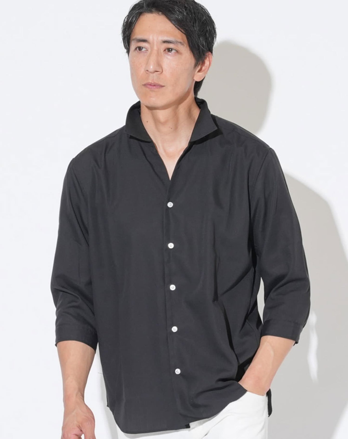 接触冷感 日本製スキッパーデザイン7分袖シャツ