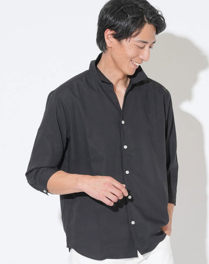 接触冷感 日本製スキッパーデザイン7分袖シャツ
