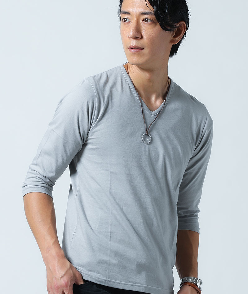日本製 Tシャツ カットソー メンズ Vネック 7分袖 おしゃれ ブランド