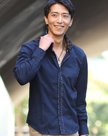 形態安定ドビー２枚襟前立てデザイン美シルエットシャツ