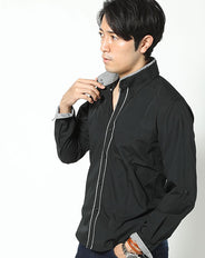 着丈短め2枚襟前立てデザイン美シルエットショート丈シャツ