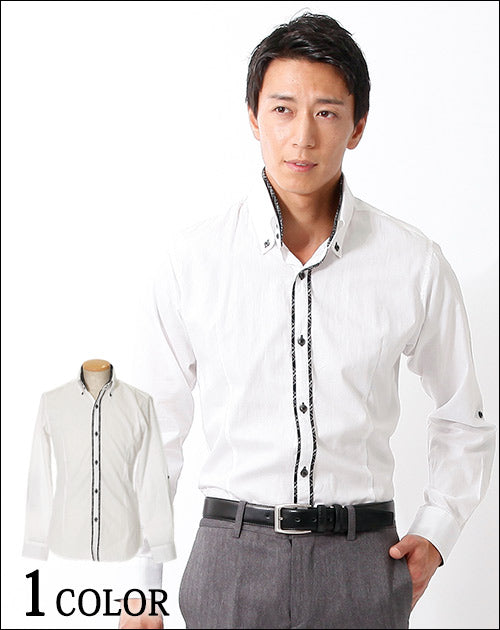 ２枚襟デザイン美シルエットビジネスカジュアルシャツ 日本製 Biz
