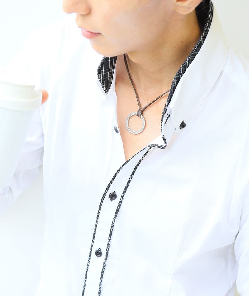 ２枚襟前立てデザイン美シルエット７分袖シャツ