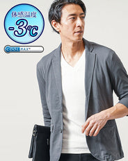 クールマックス素材ドライ加工7分袖テーラードジャケット