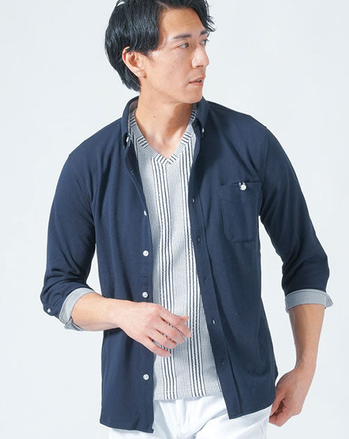 STONE  ネイビー ポロシャツ スリムフィット カスタム スリム フィット ストレッチ メッシュ ポロシャツ | ポロ