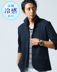 クールマックス素材7分袖イタリアンスタンドカラージャケット