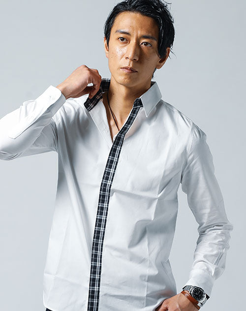 スリムフィット日本製長袖ブロードデザインシャツ