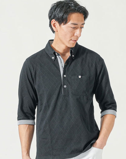 クールマックス素材ドライ加工アーガイル半袖・7分袖ポロシャツ