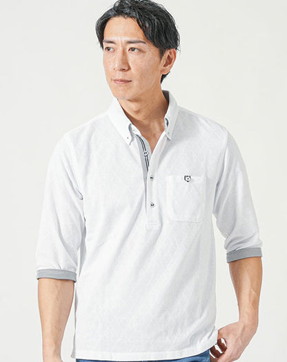 クールマックス素材ドライ加工アーガイル半袖・7分袖ポロシャツ