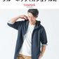 クールマックス素材裏地ストライプ7分袖ワイヤー入りフードロングシャツパーカー