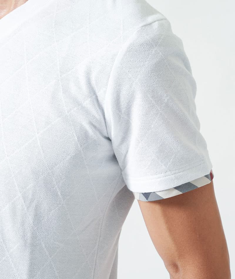 クールマックス素材ドライ加工フェイクレイヤード半袖VネックTシャツ