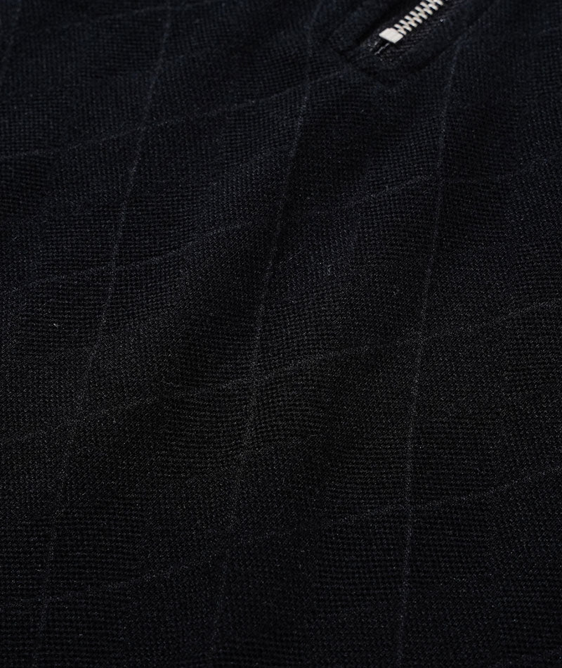 クールマックス素材ハーフジップスタンドカラーフェイクレイヤード半袖アーガイルポロシャツ