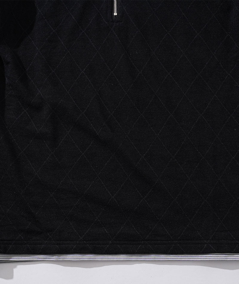 クールマックス素材ハーフジップスタンドカラーフェイクレイヤード半袖アーガイルポロシャツ