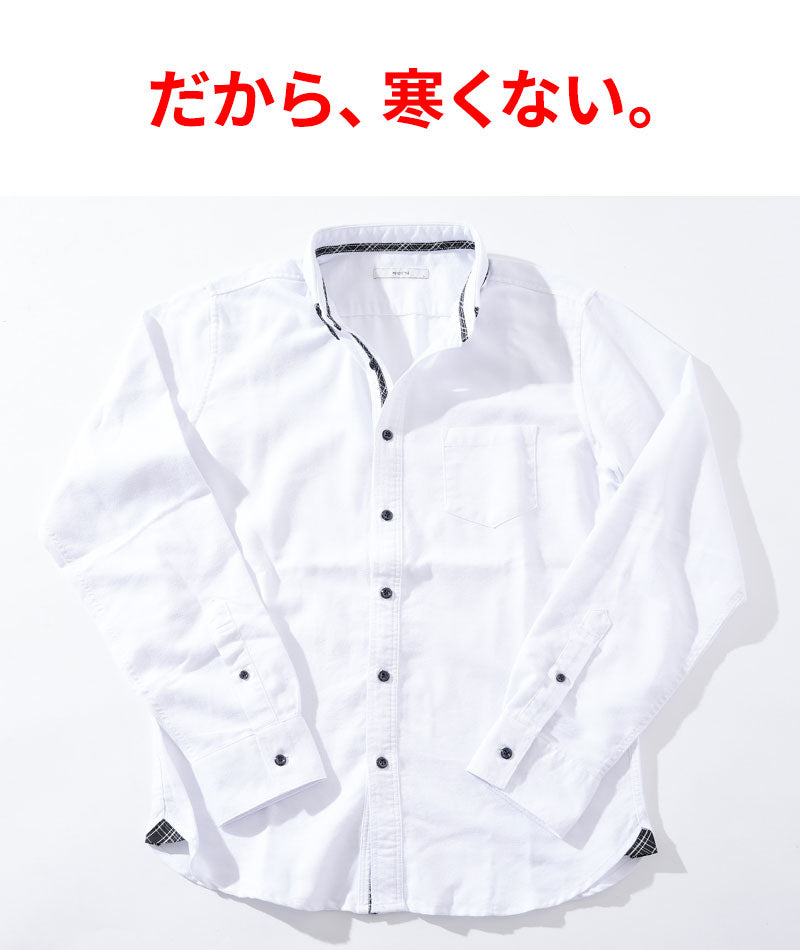 サーモライトチェック使い２枚襟前立てデザインボタンダウン長袖シャツ