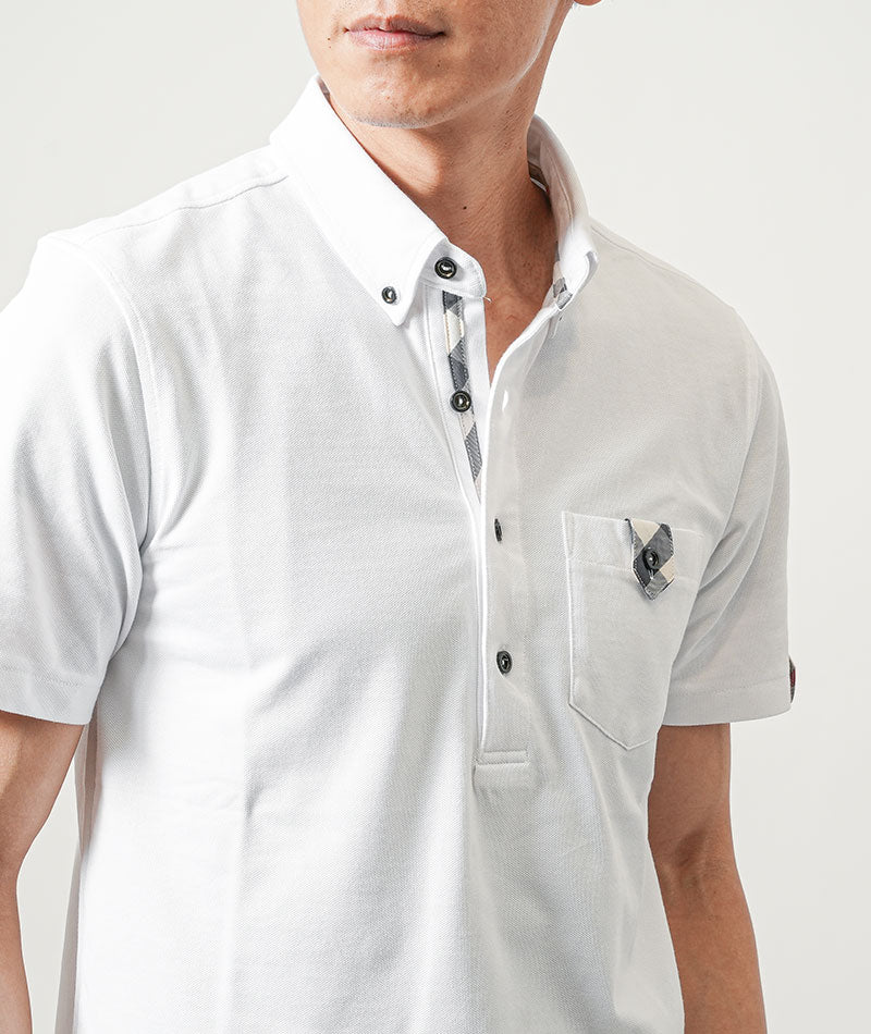 クールマックス素材ドライ加工ボタンダウン半袖ポロシャツ