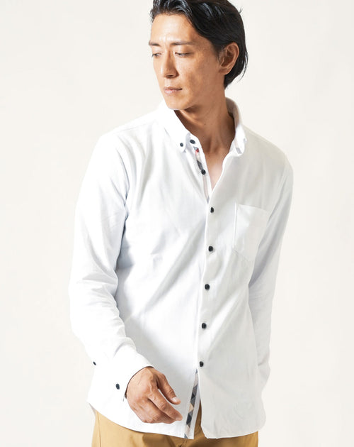 【暖かさもおしゃれさも兼ね備えた冬シャツ】サーモライト前立てチェック長袖ボタンダウンシャツ