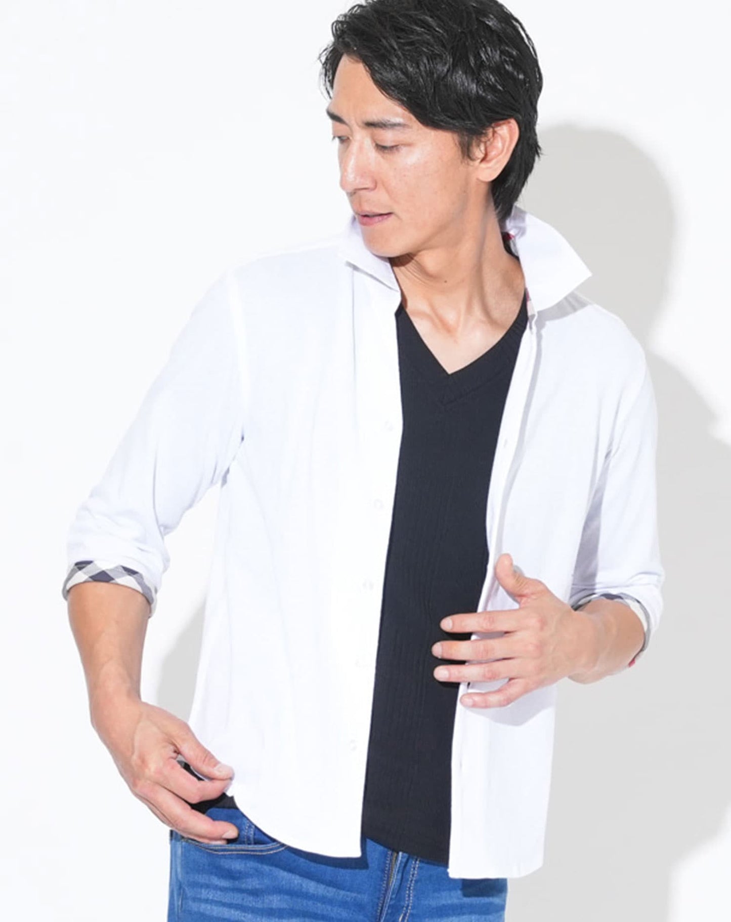 クールマックスチェックデザインドライ加工7分袖シャツ