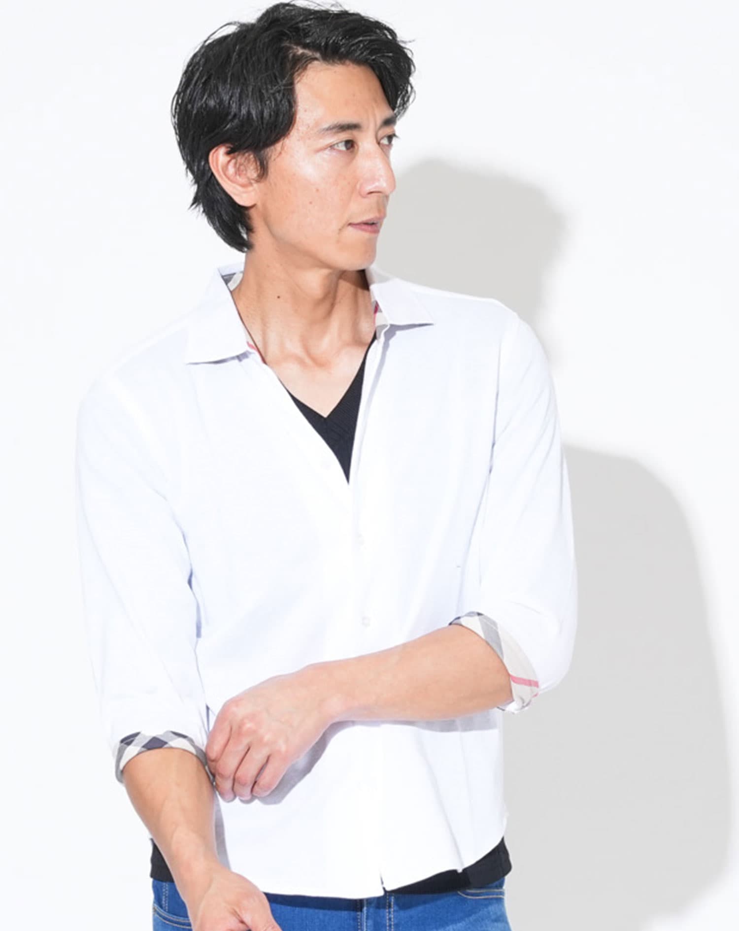 クールマックスチェックデザインドライ加工7分袖シャツ