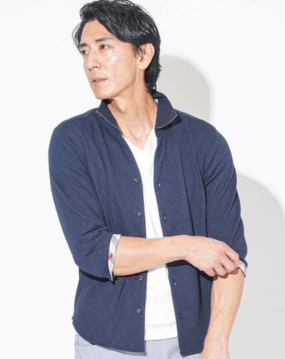 クールマックスチェックデザインドライ加工7分袖シャツ