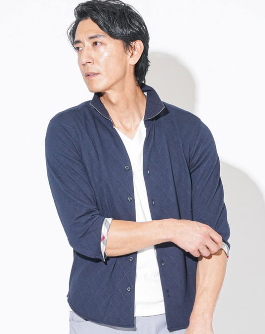クールマックスチェックデザインドライ加工7分袖シャツ