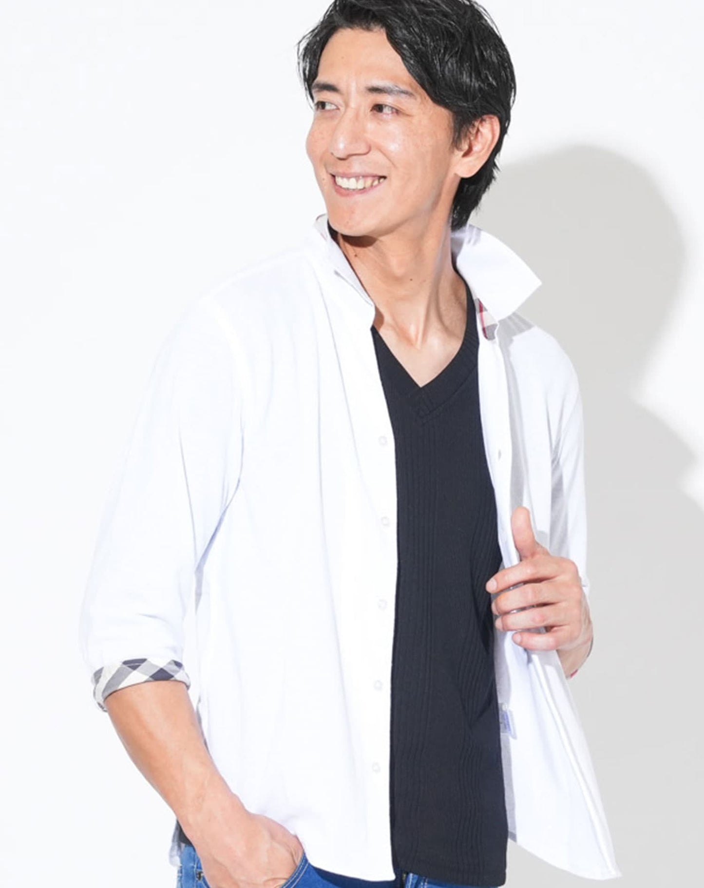 クールマックスチェックデザインドライ加工7分袖シャツ