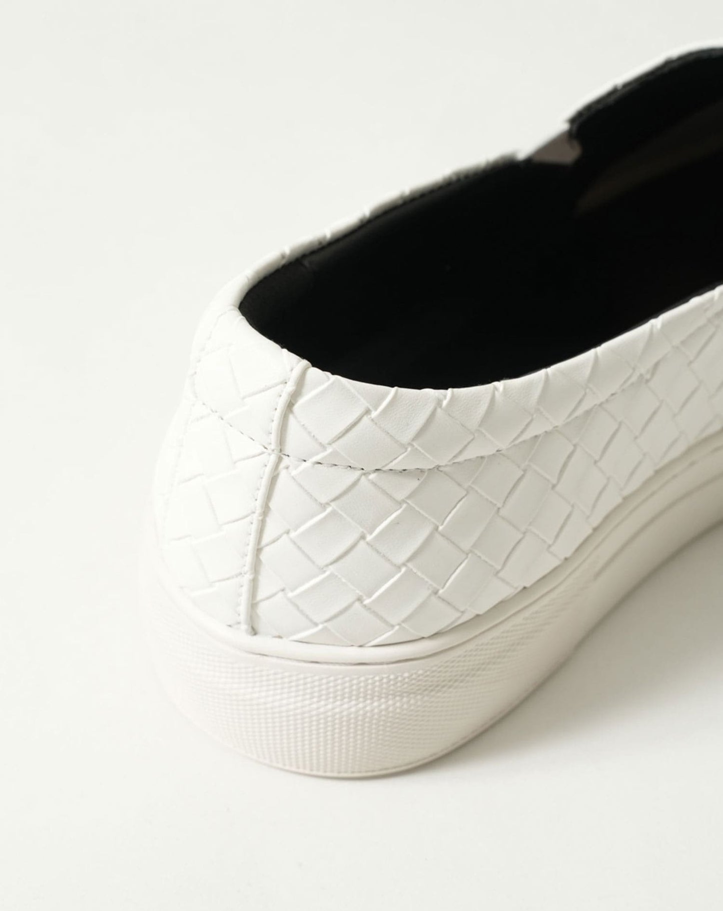 PUレザーイントレチャート編みスリッポンスニーカー