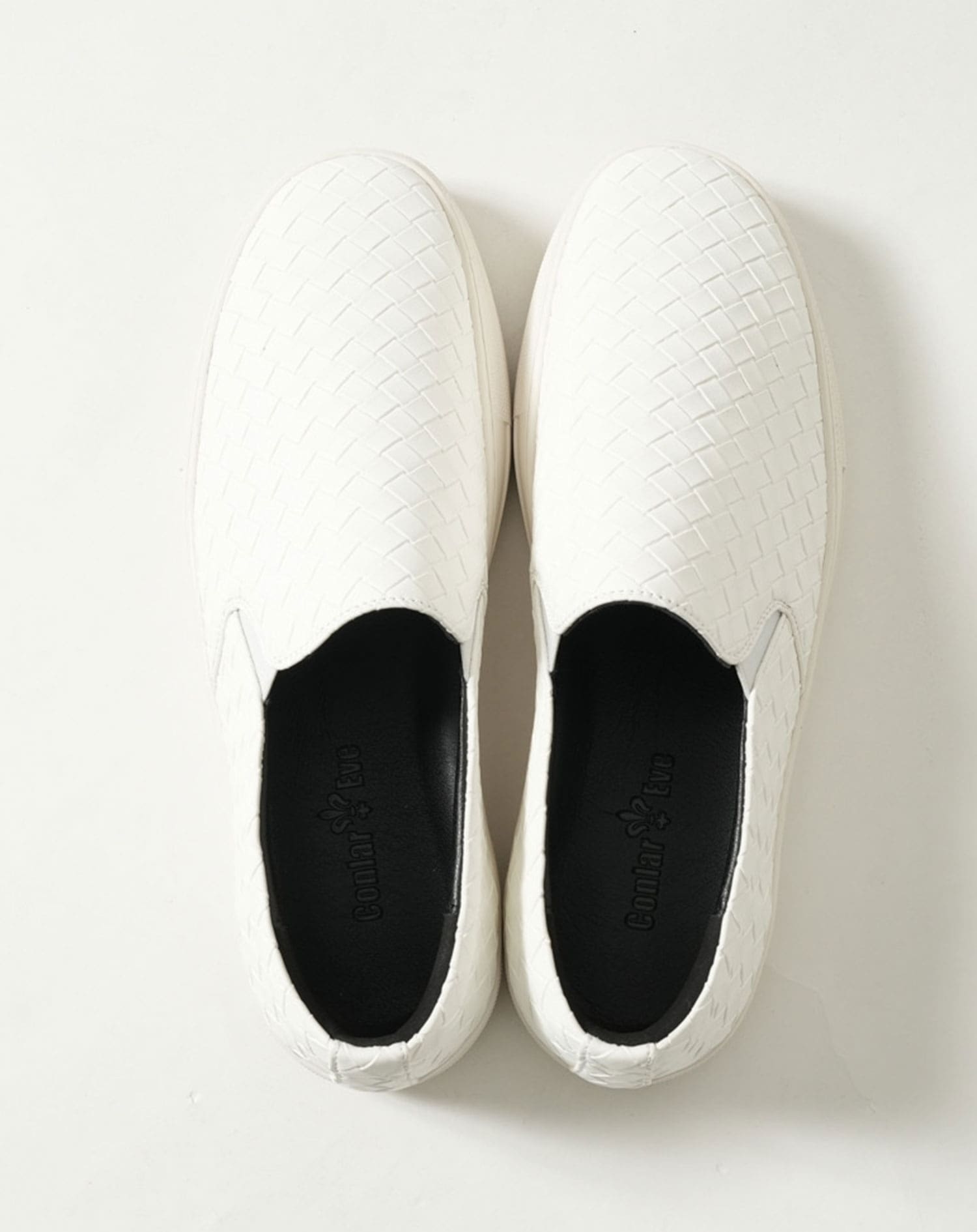 PUレザーイントレチャート編みスリッポンスニーカー