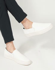 PUレザーイントレチャート編みスリッポンスニーカー