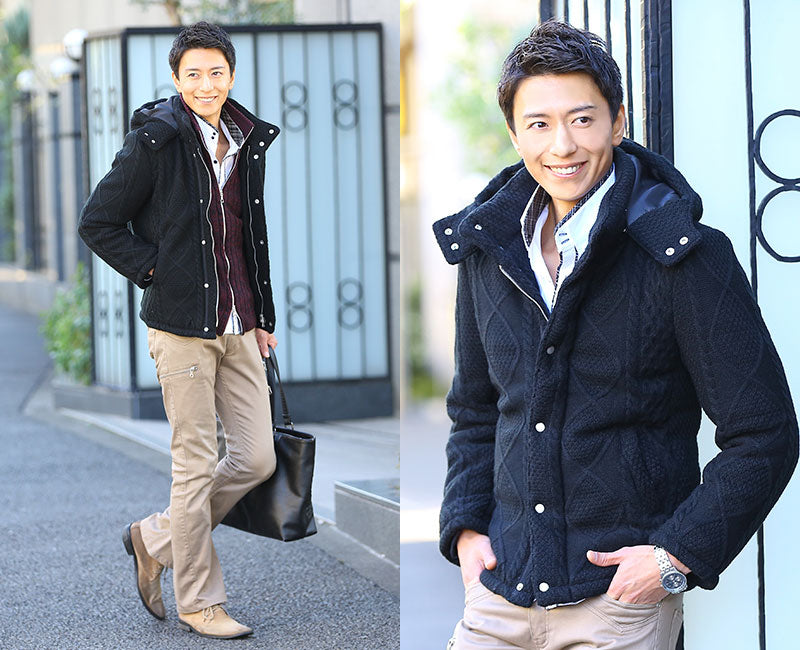 中綿ダウンジャケット ニット アウター メンズ 冬 おしゃれ 暖かい