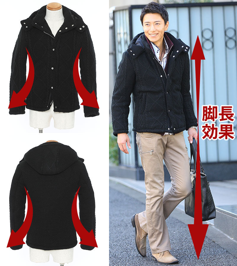 ケーブル編み中綿ニットジャケット