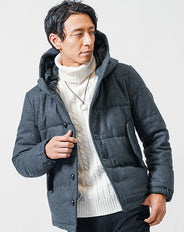 ウール混フード付きプレミアムダウンジャケット