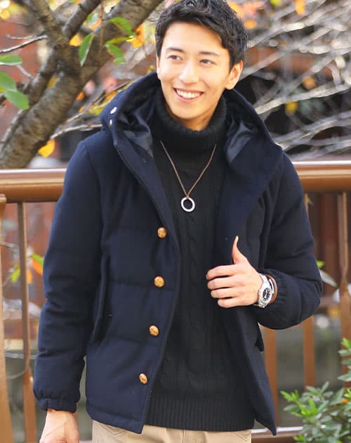 ウール混フード付きプレミアムダウンジャケット